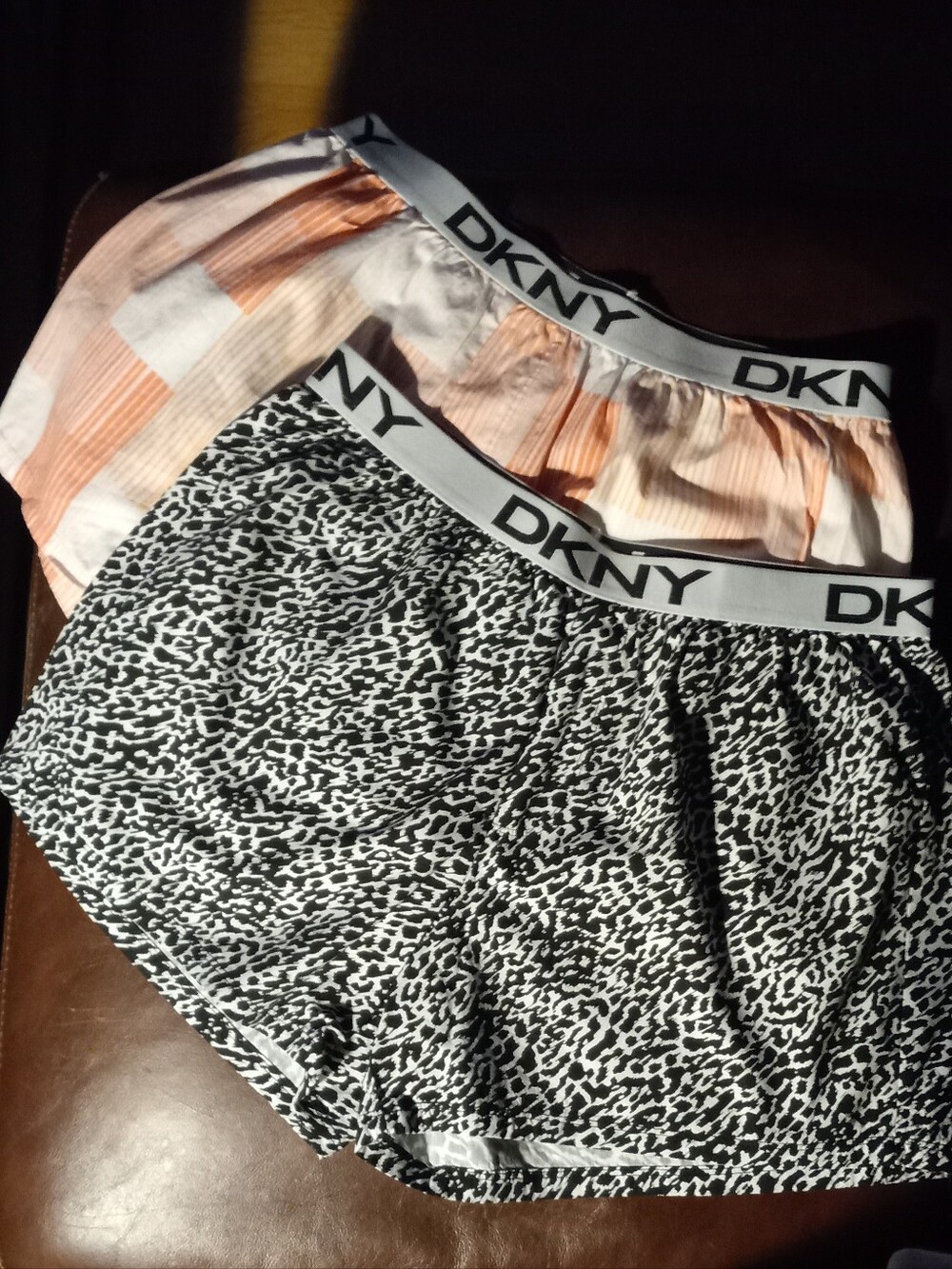 DKNY Women's Black Leopard Print and Peach Plaid Lounge Shorts - 2 Pack